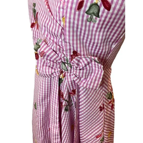 Vintage Y2K Rare Editions Pink White Gingham Fit and Flare Embroidered Dress - Picture 4 of 11